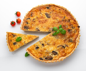 Mushroom pie with cheese and wild mushrooms. Mushroom quiche.