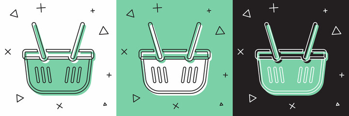 Set Shopping basket icon isolated on white and green, black background. Online buying concept. Delivery service sign. Shopping cart symbol. Vector © Vadim