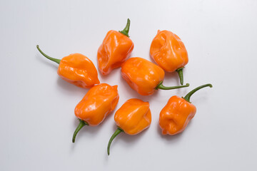 Pimenta habanero laranja sobre fundo branco