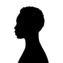 Woman Head Black and White Vector Silhouette. Beautiful Girl Fashionable Haircut style. Simple Elegant Woman Silhouette Icon Isolated.