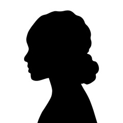 Naklejka na ściany i meble Woman Head Black and White Vector Silhouette. Beautiful Girl Fashionable Haircut style. Simple Elegant Woman Silhouette Icon Isolated.