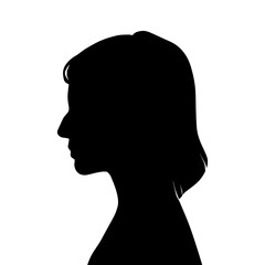Woman Head Black and White Vector Silhouette. Beautiful Girl Fashionable Haircut style. Simple Elegant Woman Silhouette Icon Isolated.