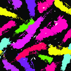 neon strokes on a black background. bright neon backdrop. spots, doodles, brush strokes, splashes, light green, pink, turquoise neon colors. contrast abstract vector background