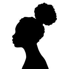 Woman Head Black and White Vector Silhouette. Beautiful Girl Fashionable Haircut style. Simple Elegant Woman Silhouette Icon Isolated.