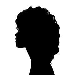 Woman Head Black and White Vector Silhouette. Beautiful Girl Fashionable Haircut style. Simple Elegant Woman Silhouette Icon Isolated.
