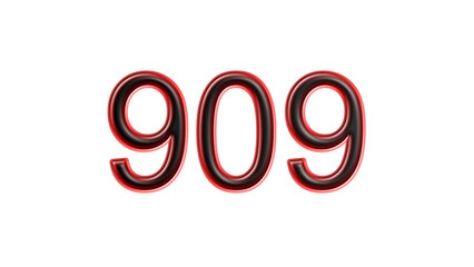 red 909 number 3d effect white background