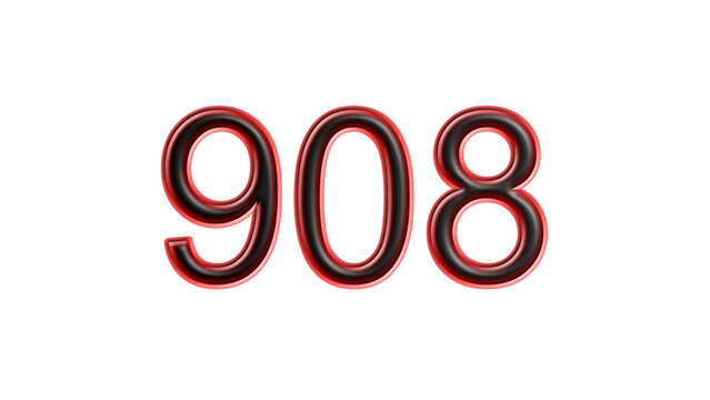 red 908 number 3d effect white background