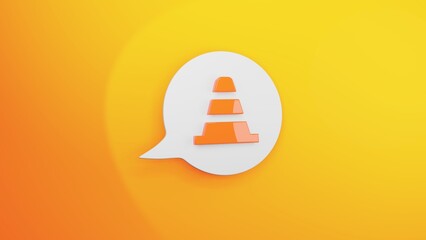 Pylon-Icon auf einer weissen Sprechblase mit gelbem Hintergrund, 3D-Rendering 