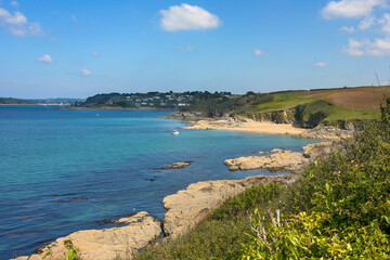 Fototapeta na wymiar View up the Fal estuary from the entrance at St. Anthony's Head towards St. Mawes, Cornwall, UK