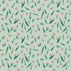 Seamless pattern of wild flowers against a green background. Texture for paper, textiles, wallpaper, etc.