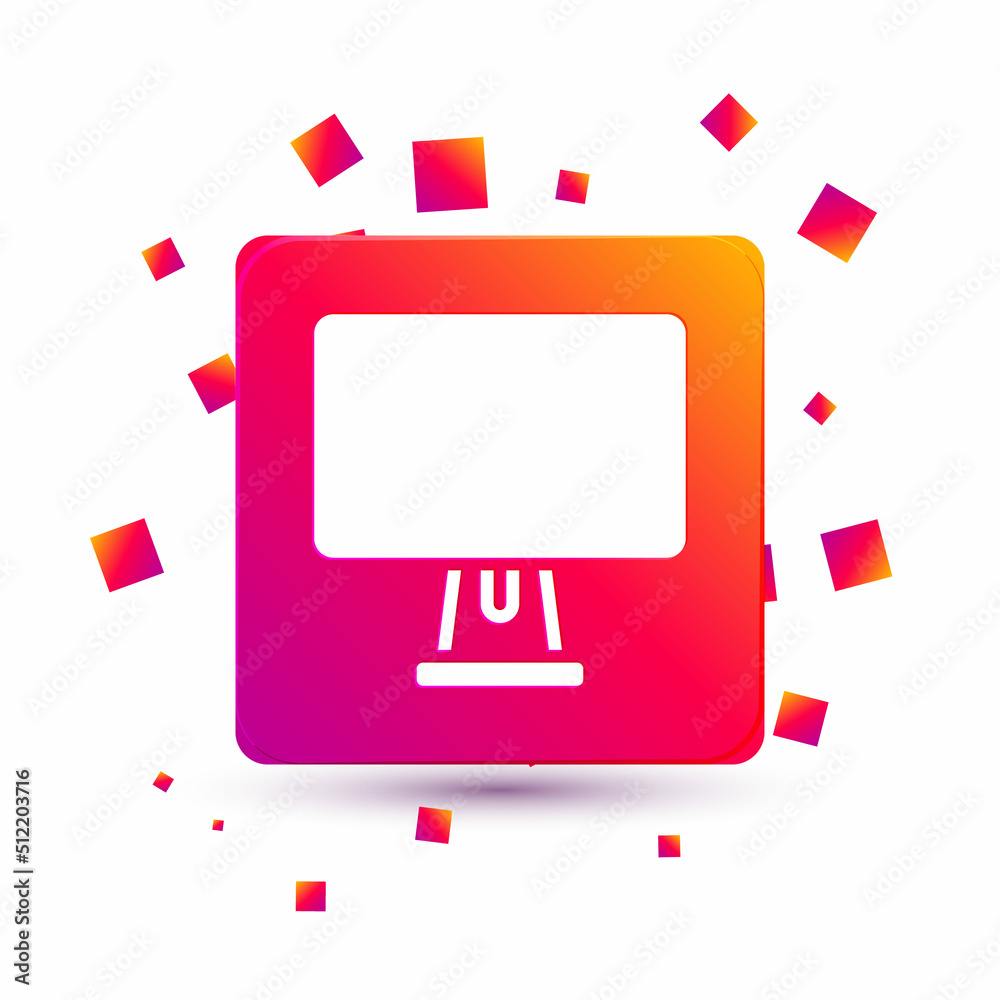 Poster white computer monitor screen icon isolated on white background. electronic device. front view. squa