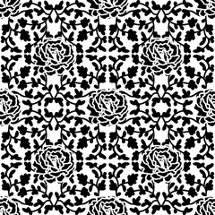 Luxury seamless damask pattern texture. Vector decorative victorian ornament. Black and white.