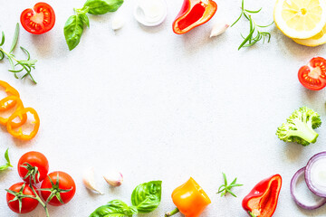 Food cooking background on white table.