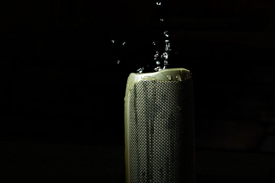 Ukraine, Ternopil, June 21, 2022. close-up logo of JBL on the column. Water drops.