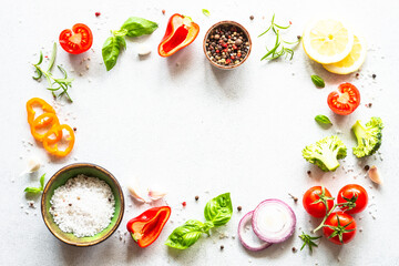 Food cooking background on white table.