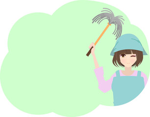 掃除する主婦の吹き出し挿絵