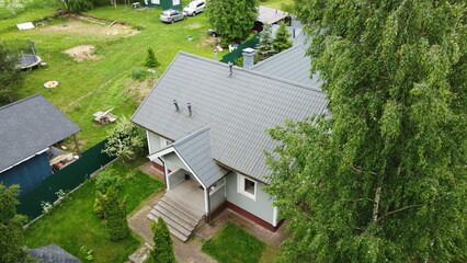 Aerial photography of country house from quadrocopter