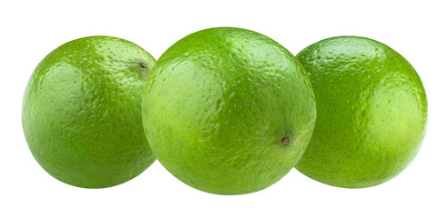 Three delicious lime fruits, isolated on white background