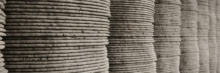 3D printed concrete organic shaped wall, architectural background banner