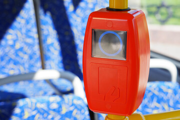 Ticket validator, card reader on public bus, trolleybus, tram. Public Transport card reader and...