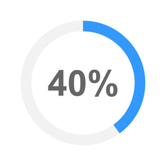 Round 40 percent filled progress bar. Loading, charging battery, waiting, transfer, buffering or downloading icon. Infographic element for website or mobile app interface. Vector flat illustration