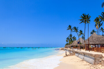 View of tropical sandy Nungwi beach on Zanzibar, Tanzania