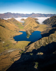 Aerial view of Moke Lake, near Queenstown, New Zealand