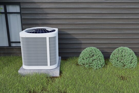 outdoor air conditioning unit in the back yard 3d