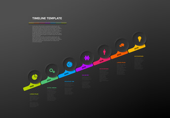 Seven Circles Dark Diagonal Steps Simple Timeline Process Infographic