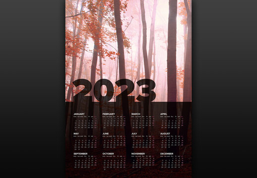 Dark Full Year Vertical Calendar Layout for the Year 2023 (Monday First Day)