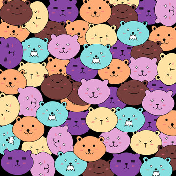 Ilustraci&oacute;n de lindos osos con diferentes estilos de rostros y colores vibrantes