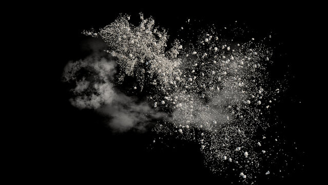 flying debris and dust on black background