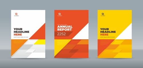 Random modern white, orange and yellow triangles cover template for annual report, magazine, booklet, portfolio, proposal
