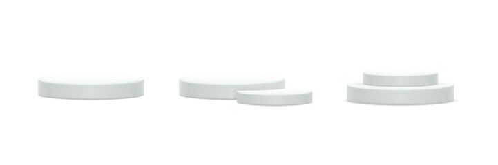 Vector set of realistic isolated podium platform in abstract stage for product placement and display on the white background.