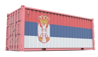 Cargo container with flag of Serbia on the side, 3d rendering