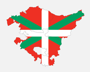 Map of the Basque Country in the colors of the flag with administrative divisions, blank