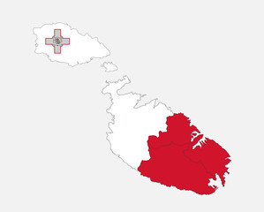 Map of the Malta in the colors of the flag with Current regions , blank