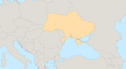 Map of Ukraine with surrounding states, classic color, individual states, blank
