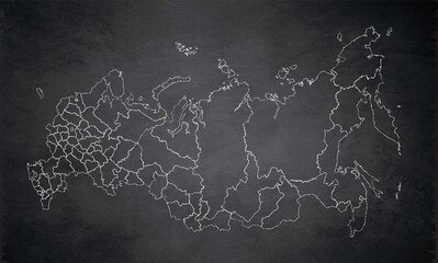 Russia map, separates regions, design card blackboard chalkboard, blank