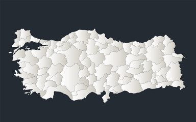 Turkey map, Infographics flat design colors snow white, individual regions, blank