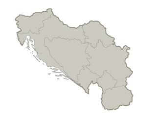Yugoslavia map, individual regions, blank template raster
