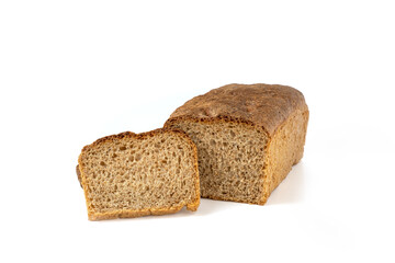 Dinkel Vollkornbrot frisch angeschnitten mit weissen Hintergrund