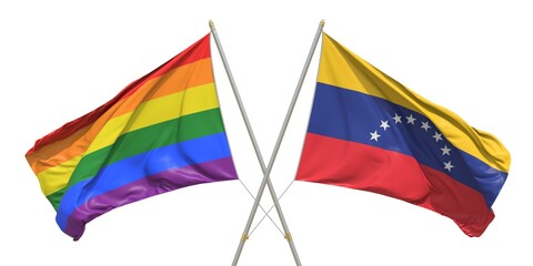 Flags of Venezuela and LGBTQ on white background. 3D rendering