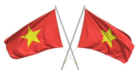 Isolated flags of Vietnam on white background. 3D rendering