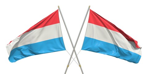 Two isolated flags of Luxembourg on light background. 3D rendering