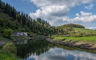 Fototapeta na wymiar River Wye in Tintern in Wales - natural border between Wales and England