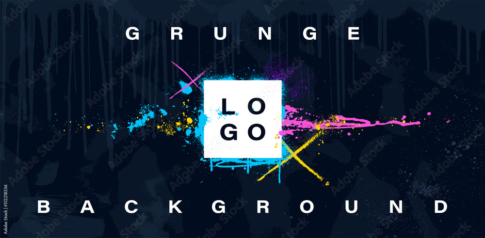 Aufkleber creative background with paint splatter and place for text. graffiti grunge background with spray te