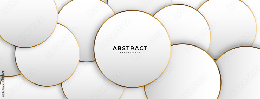 Wall mural geometric abstract background with white shape and golden outline. vector banner design