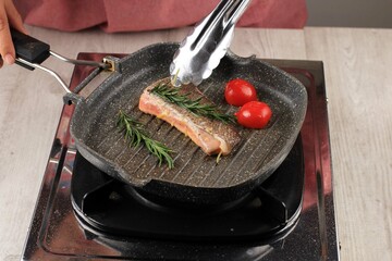 Pan Seared Salmon on the Grill with Fresh Rosemary