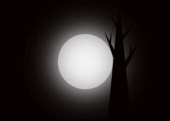 Illustration of full moon and dry tree silhouette
